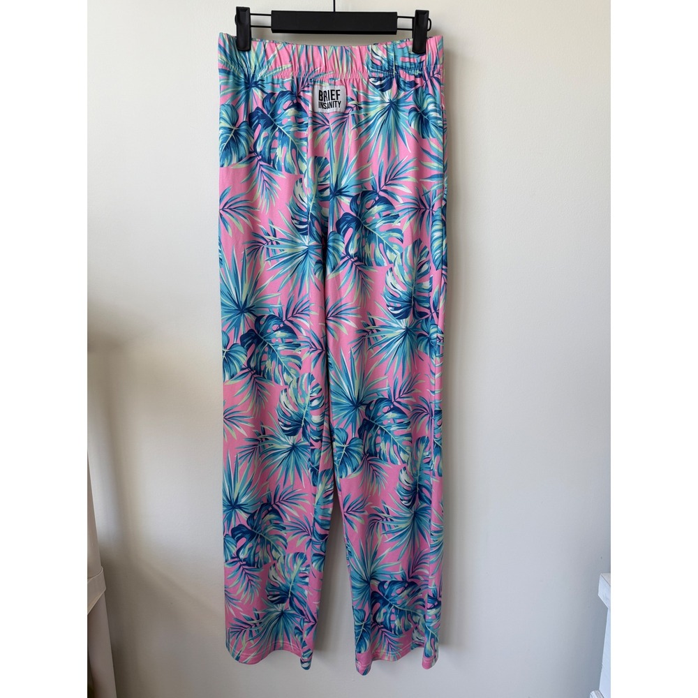 Brief Insanity Pink Tropical Palm Leaf Lounge Pajama Pants Medium Relaxed Fit